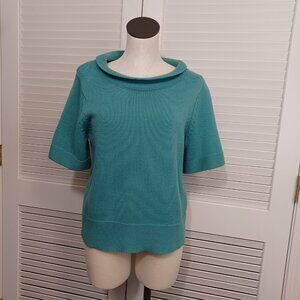 Orvis Sweater Short Sleeve Pullover Green Cowl Neck size Small